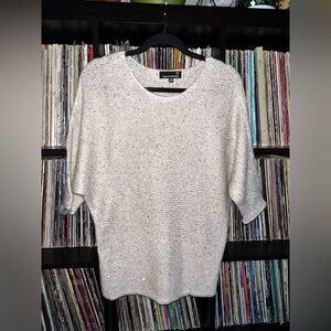 Laura Petites Sequin Knit Top S/M Soft Stretch Sparkle Sweater 3/4 Sleeve